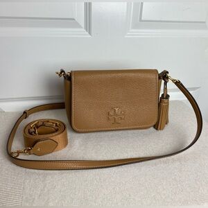 Tory Burch Pebbled Leather Tan Crossbody with Tassel Charm
